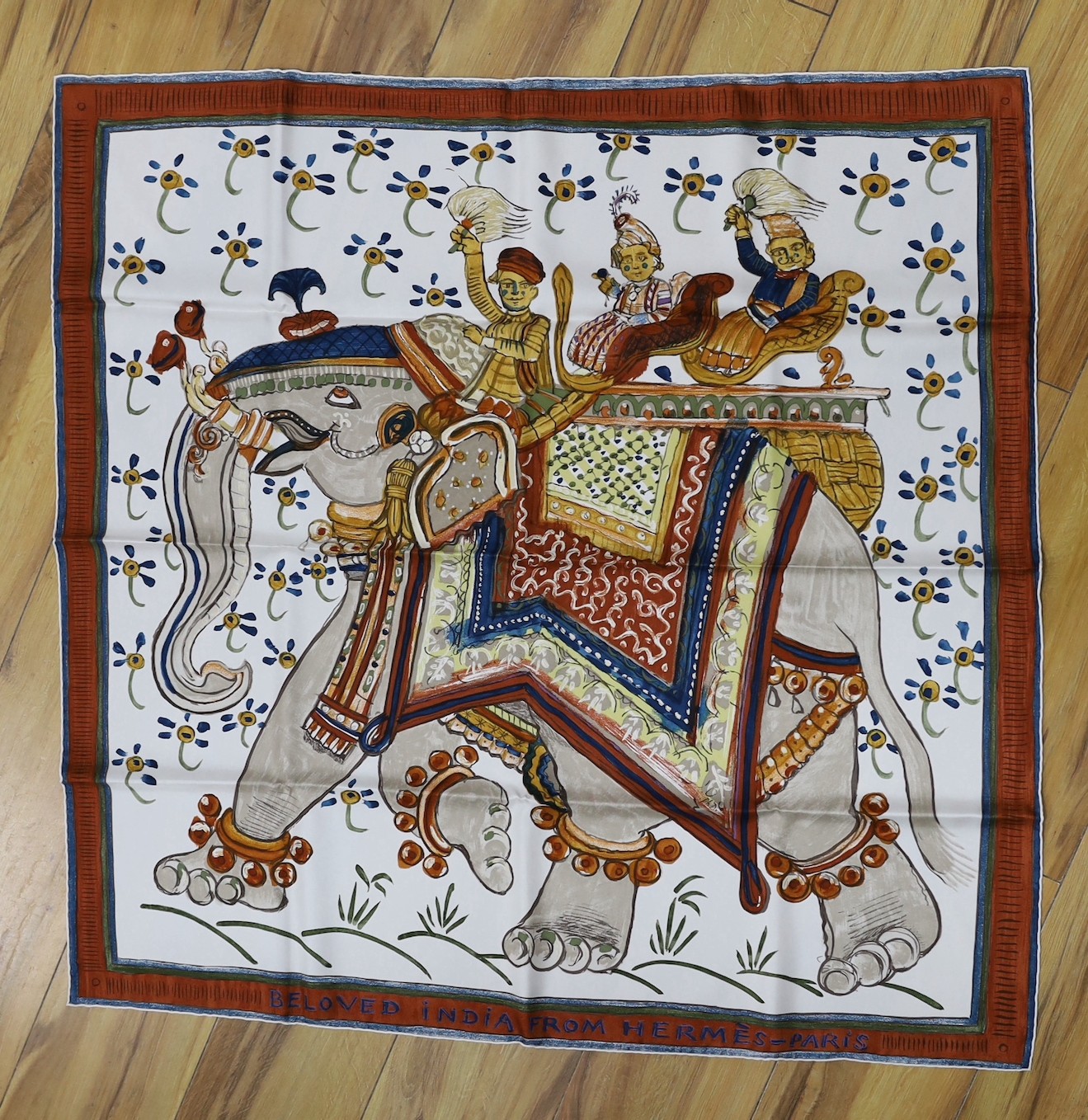 An Hermes ‘Beloved India’ silk scarf in original box